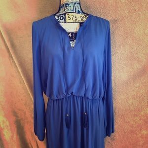 Electric blue knee length long sleeve dress